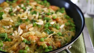 Photo of Courge spaghetti aux petits pois et aux amandes