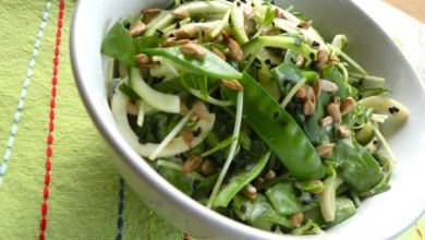 Photo of «Nouilles» aux courgettes au sésame et aux pois mange-tout