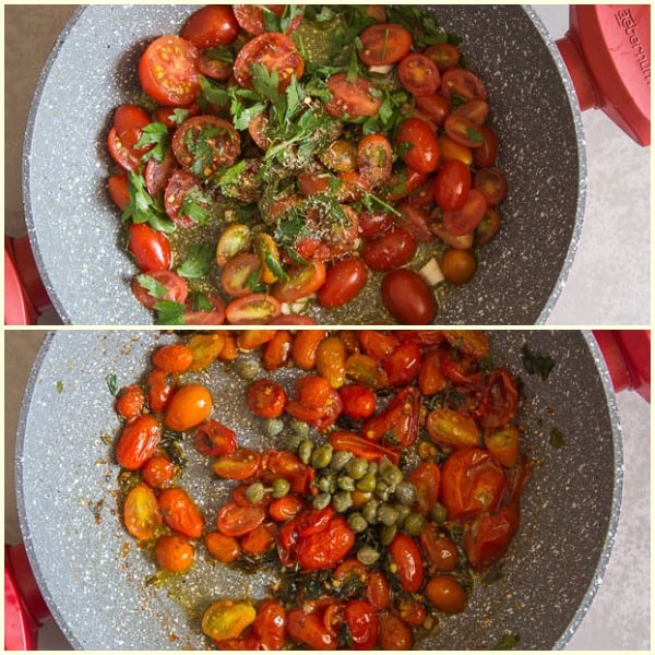 pâtes fraîches de tomates raisins avant et après cuisson