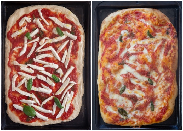 La pizza avant et après cuisson.