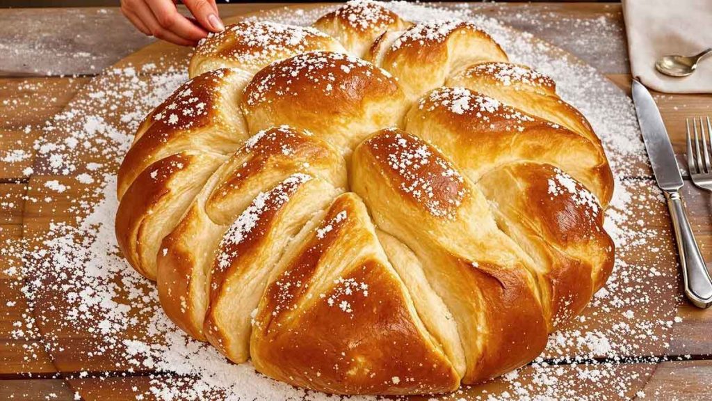 « Mon dessert de Pâques a fait se taire toute la tablée »  tout repose sur une couche ajoutée juste avant d’enfourner cette brioche à l’orange